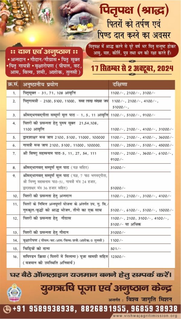 pitru paksh puja list