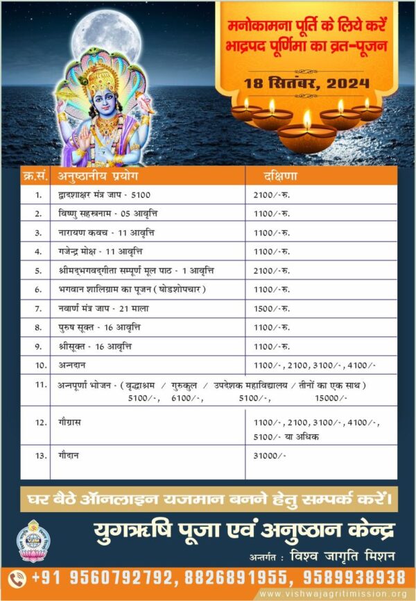 Bhadrapada Purnima Puja List