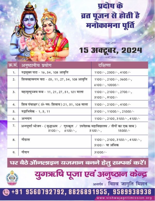 Pradosh Vrat Puja List