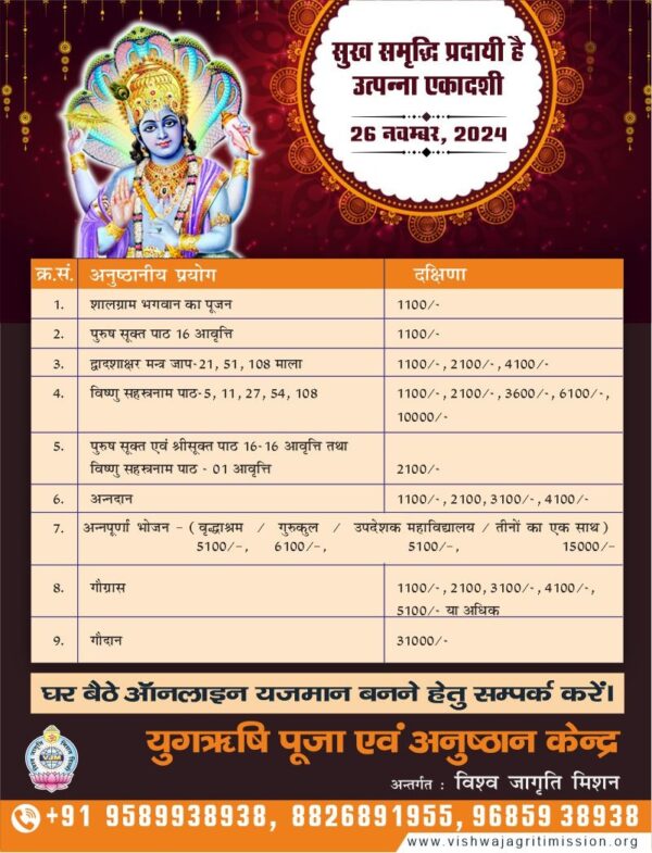 utpanna ekadashi puja list